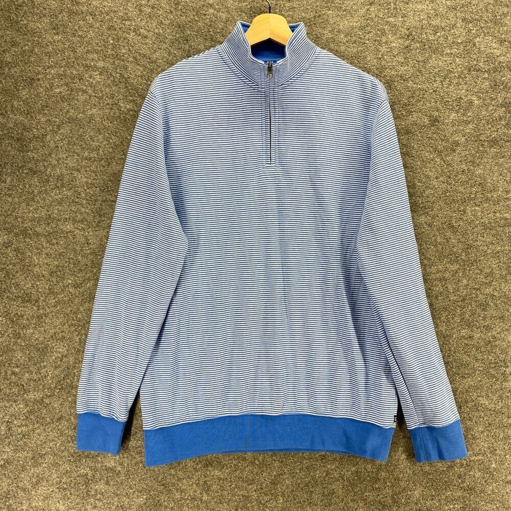 Chaps Sweater Pullover Men M Medium Blue Striped High Neck Knit Long Sleeve